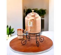 Copper-Master Distributeur d'eau martelée de 5 litres (matka/pot) avec 1 verre en cuivre et support en cuivre pur et bienfaits ayurvédiques pour la santé (5000 ml)