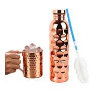 Copper Tone Water Bottle Set - 1000ML Jug & 430ML Mug | Hammered Pitcher | Electroplated Finish, Cleaning Brush Included, Portable Athletic Hydration, for Gym, Basketball, Soccer & School Sports