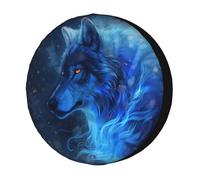 Copriruota Di Scorta Blue Flame Wolf Couverture De Pneu Anti Neige Housse Roue Secours Premium Couvre-Pneus pour Camion Remorque SUV 16inch