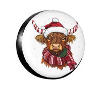 Copriruota Di Scorta Christmas Highland Cow Couvre-Pneus Anti Neige Couvre-Roue De Secours Imperméable Housse Roue Secours pour SUV Camion Voiture 14inch