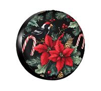 Copriruota Di Scorta Christmas Poinsettia Candy Canes Couvre-Roue De Secours Anti Neige Couvre-Pneus Imperméable Housse Roue Secours pour Camion SUV Remorque 14inch
