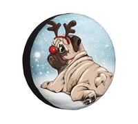 Copriruota Di Scorta Christmas Puppy Pug Dog Merry Christmas Couvre-Pneus Anti Neige Couvre-Roue De Secours Imperméable Housse Roue Secours pour SUV Voiture Remorque 14inch