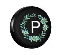 Copriruota Di Scorta Flower Wreath Initials P Couverture De Pneu Durable Housse Roue Secours Anti Neige Couvre-Pneus pour SUV Voiture Camion 17inch