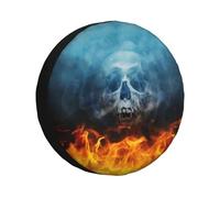 Copriruota Di Scorta Halloween Skeleton Skull with Fire and Smoke Couverture De Pneu Premium Housse Roue Secours Durable Couvre-Pneus pour Voiture Remorque SUV 16inch