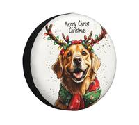 Copriruota Di Scorta Merry Christmas Christmas Golden Retriever Dog Couvre-Roue De Secours Premium Couverture De Pneu Durable Housse Roue Secours pour SUV Remorque Voiture 14inch
