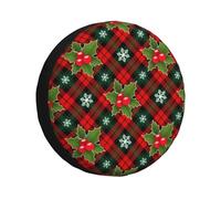 Copriruota Di Scorta Tartan Plaid Checkered Christmas Plaid and Holly Christmas New Year Housse Roue Secours Imperméable Couvre-Roue De Secours Anti Neige Couverture De Pneu pour SUV Remorque 14inch