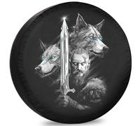 Copriruota Di Scorta Viking Wolf Warrior Couverture De Pneu Premium Housse Roue Secours Durable Couvre-Pneus pour Camion SUV Remorque 15inch