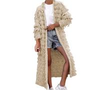 Coprispalle Fucsia Veste Longue pour Femmes avec Franges, Manteau en mélange de Laine, Manches Longues, col Rond, Veste à Franges, Trench-Coat, vêtements d'extérieur Coprispalle Donna (Beige, XL)