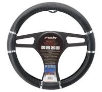 Simoni Racing Couvre-Volant Chrome&Black - Eco-Cuir Noir/Chrome - 37-39cm