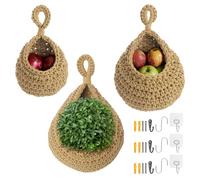 Coptiner 3Pcs Paniers à fruits suspendus pour la cuisine, Panier suspendu en coton Teardrop Paniers suspendus avec trois types de crochets, gain de place Rangement pour légumes, oignons et fruits