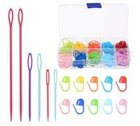Coptiner Lot de 120 marqueurs de point de crochet en plastique avec boîte - Marqueurs de tricot multicolores avec 6 aiguilles à coudre émoussées à gros chas
