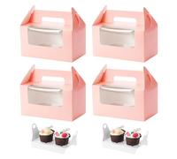 Coptiner Lot de 50 boîtes à cupcakes à 2 trous avec fenêtre et poignée - Pour transporter et exposer de délicieux muffins, gâteaux de fées (rose)