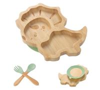 Coptiner Ventouse pour Nourrissons,Set de Vaisselle Bébé,Plateau avec Ventouse,Assiette Enfant,Plateau en Bambou avec Ventouse,Set de Sevrage pour Bébés à Partir de 3 MoisNon Glissant (Dinosaure)
