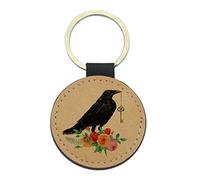 Copy of Porte-clés Cuir végan Marron - Cadeau - Imprimé en France - Illustration Corbeau- ref374