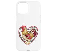 Coq encadré en Forme de cœur avec Inscription Love Bird Farmer Humour Coque pour iPhone 15