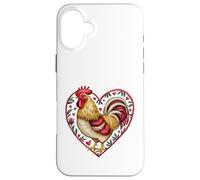 Coq encadré en Forme de cœur avec Inscription Love Bird Farmer Humour Coque pour iPhone 16 Plus