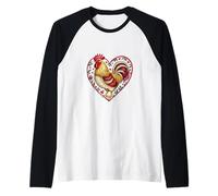 Coq encadré en Forme de cœur avec Inscription Love Bird Farmer Humour Manche Raglan