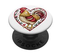 Coq encadré en Forme de cœur avec Inscription Love Bird Farmer Humour PopSockets PopGrip Adhésif