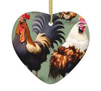 Coq et poulet en céramique en forme de cœur Décorations de sapin de Noël tendance et novatrices
