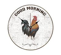 Coq - Horloge murale murale en bois avec coq en forme de coq rural, horloge ronde rustique, cadeau pour nouveau propriétaire, fonctionne à piles, silencieuse, sans tic-tac, décoration d'intérieur pour