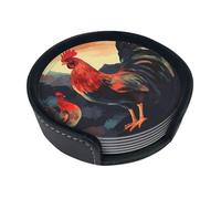 Coq Lot de 6 sous-verres artistiques pour boissons en cuir pour tasse à thé pour cuisine, bar, décoration d'intérieur, cadeau de pendaison de crémaillère