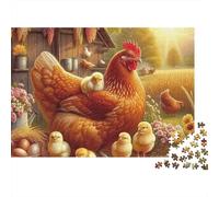 Coq Noël 1000 pièces Puzzle pour Adultes, Maman Poule avec Poussins et œufs dans Une Basse-Cour, épais Robuste Vibrant Difficile Cadeau 38x26cm/1000pcs