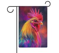 Coq Pastel Plumes Néon Drapeau de Jardin Vacances Saisonnières Toile de jute Double Face Maison Cour Drapeaux Extérieur 30,5 x 45,7 cm