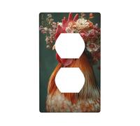 Coq portant un capot avec des fleurs, couvercle d'interrupteur, plaque murale décorative pour cuisine, salle de bain, taille 7 x 11,4 cm