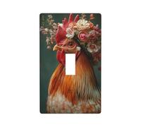 Coq portant un capot avec des fleurs - Plaque murale décorative à bascule unique pour cuisine, ferme, chambre à coucher, salle de bain