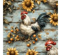 Coq Tournesol Papier Peint Adhesif Planche Fleurs Poulet Motif Mural Film Décoratif Meuble Intissé Wallpaper Autocollant Imperméable Mat Stickers Collant pour Armoires Murs Salon Chambre 0.45X20 M