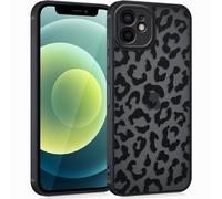 Coqinen Coque pour iPhone 12 Mini, Étui Mat Translucide Silicone avec Aesthetic Léopard Motif, Minimaliste PC Dur Housse Arrière Anti-Rayures + TPU Bumper Antichoc - Noir