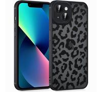 Coqinen Coque pour iPhone 13 Mini, Étui Mat Translucide Silicone avec Aesthetic Léopard Motif, Minimaliste PC Dur Housse Arrière Anti-Rayures + TPU Bumper Antichoc - Noir