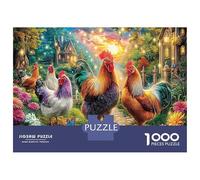Coqs dans Un buisson Fleuri 1000 Pièces Puzzle Classique Volailles Rurales Coffret Puzzle Carton Épais - Ados 12-18 Ans, Logique, pour Les Amateurs De Puzzles 38x26cm/1000pcs