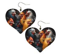 Coqs habillés dans de nombreuses couleurs, boucles d'oreilles élégantes en forme de cœur, accessoires légers pour femmes, parfaits pour les fêtes et la Saint-Valentin.
