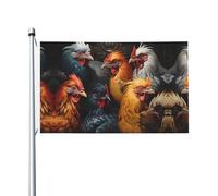 Coqs habillés dans de nombreuses couleurs - Drapeau double face de 0,9 x 1,5 m - Léger et résistant aux couleurs avec boutonnières - Idéal pour les fêtes en plein air et les jardins.