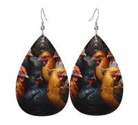 Coqs habillés de nombreuses couleurs Boucles d'oreilles en cuir en forme de goutte | Design haut de gamme, boucles d'oreilles de luxe légères