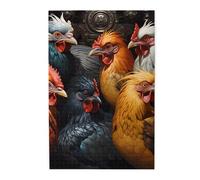 Coqs habillés de nombreuses couleurs. Puzzle en bois pour adultes et enfants, décorations de puzzle stimulantes