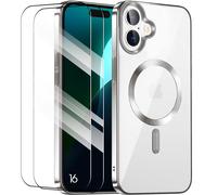 Coque + 2 Verres Trempés pour iPhone 16 - Protection Transparente Contour Chromé Argenté avec Cercle Magnétique - E.F.Connection