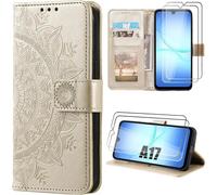 Coque + 2 Verres Trempés Pour Samsung Galaxy A17 4g/5g, Antichoc Cuir Synthétique Motif Oriental - Doré - Efconnection