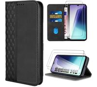 Coque + 2 Verres Trempés - pour Xiaomi Redmi 14C - Synthécuir Noir - Antichoc - Motif Mosaïque