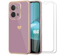Coque + 2 Verres Trempés pour Xiaomi Redmi 15C 4G/5G, avec Motif Cœur Protection Antichoc Slim Violet