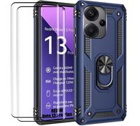 Coque + 2 Verres Trempés pour Xiaomi Redmi Note 13 Pro+ 5G - Note 13 Pro Plus 5G, Protection Anneau Support Renforcée - Bleu Marine