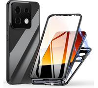 Coque 360° Pour Xiaomi Redmi Note 13 Pro 5g - Verre Trempé Avant/Arrière + Bumper Métal Magnétique, Transparente Avec Contour Noir