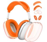 Coque 4 en 1 pour AirPod Max, anti-rayures, anti-transpiration, couvre-bandeau, accessoires pour Apple AirPods Max (Lightning 2020/USB-C 2024), orange transparent
