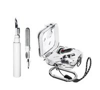 Coque 4 en 1 pour Nothing Ear 2 avec kit de nettoyage, fermeture sécurisée transparente et résistante aux chocs pour Nothing Ear 2 avec porte-clé/lanière pour homme et femme