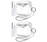 Coque 8 en 1 pour AirPods Pro 2, Comprend un 2 Coque et 2 Mousqueton et 2 Cordon et 2 Kit Nettoyage, Souple, Transparent