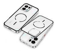 Coque à Cadre en Métal pour OPPO K15 Pro+ avec Ouvertures Latérales, Argent | Cadre Métallique, Aérations Latérales, Loquet Coulissant à Ressort, Dos Mat Semi-Transparent, Bordure de Caméra Surélevée