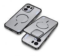 Coque à Cadre en Métal pour OPPO K15 Pro avec Ouvertures Latérales, Noir | Cadre Métallique, Aérations Latérales, Loquet Coulissant à Ressort, Dos Mat Semi-Transparent, Bordure de Caméra Surélevée