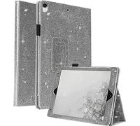 Coque à paillettes pour iPad 7e/8e/9e génération 10,2" avec support et fonction veille/réveil automatique/coque arrière transparente en polycarbonate pour iPad 2020/2021 (gris paillettes)