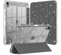 Coque à Paillettes pour iPad Air 11 Pouces M4/M3/M2 (2026/2025/2024), iPad Air 5/4 (2022/2020) avec Porte-Pencil, Étui Housse Scintillant Fine Arrière Transparente Antichoc, 8-Noir